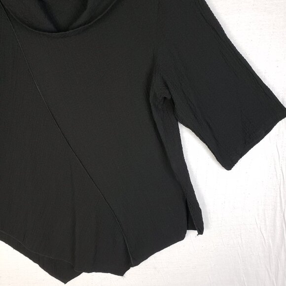 KIYO Asymmetrical Tunic Top Lagenlook Cowl Neck Black 3/4 Sleeve size M Relaxed - Picture 3 of 12